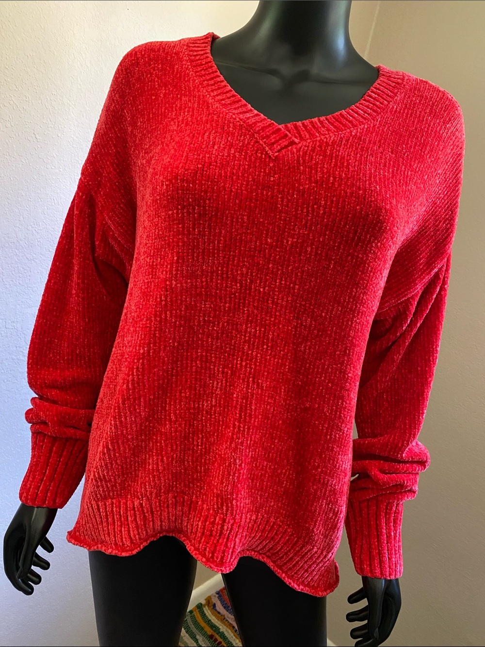 rue21 Bright Red Chenille V-Neck Sweater